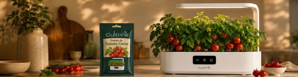 Article tomate cerise et potager connecté
