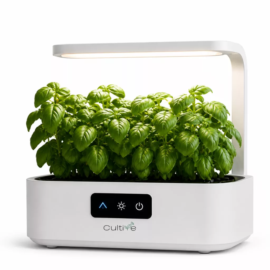 Potager connecté Cultive avec basilic